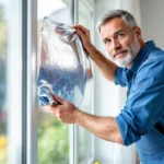 ein heimwerker erläutert, warum aluminiumfolie an fenstern praktisch ist, um energie zu sparen und vor kälte zu schützen.